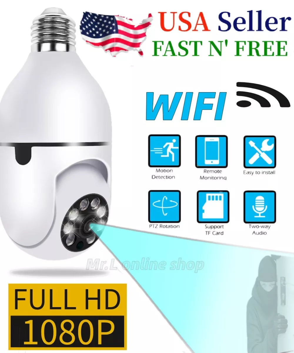 360° 1080P IP E27 Light Bulb Camera Wi-Fi IR Night Smart Home Wireless Security