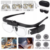 LED Jewelers Magnifying Glasses Headband Magnifier Illuminated Visor With 3 Lens