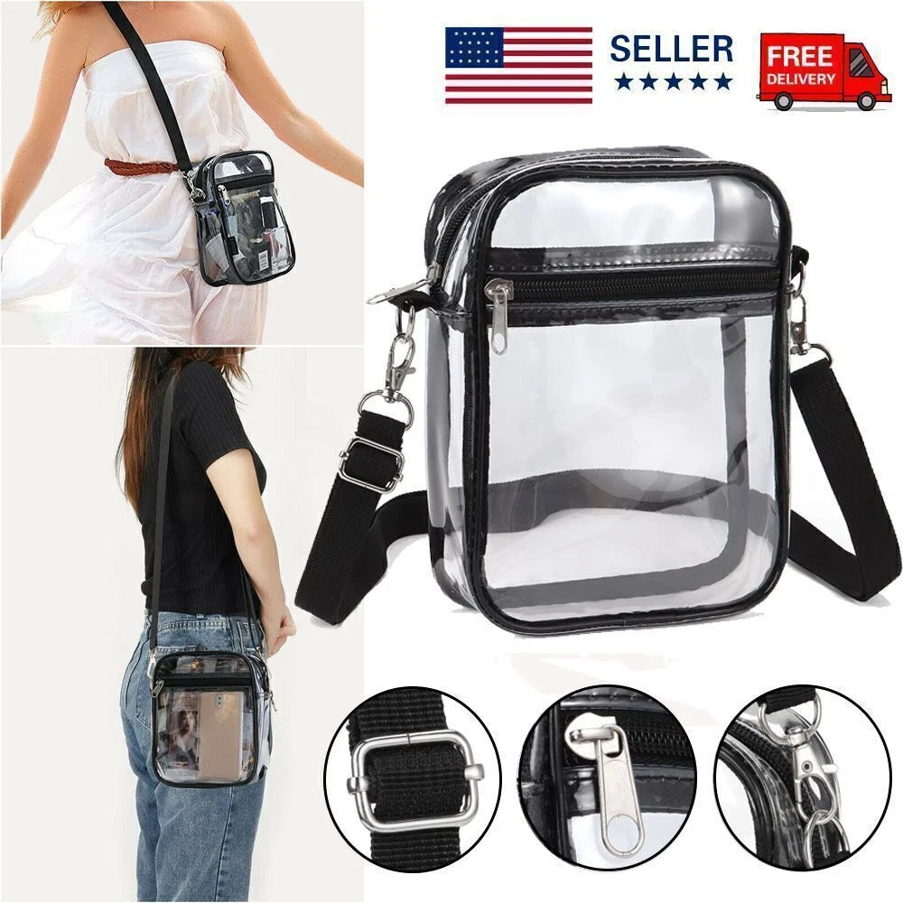 Women Clear PVC Tote Crossbody Bag Transparent Adjustable Handbag Purse Stadium