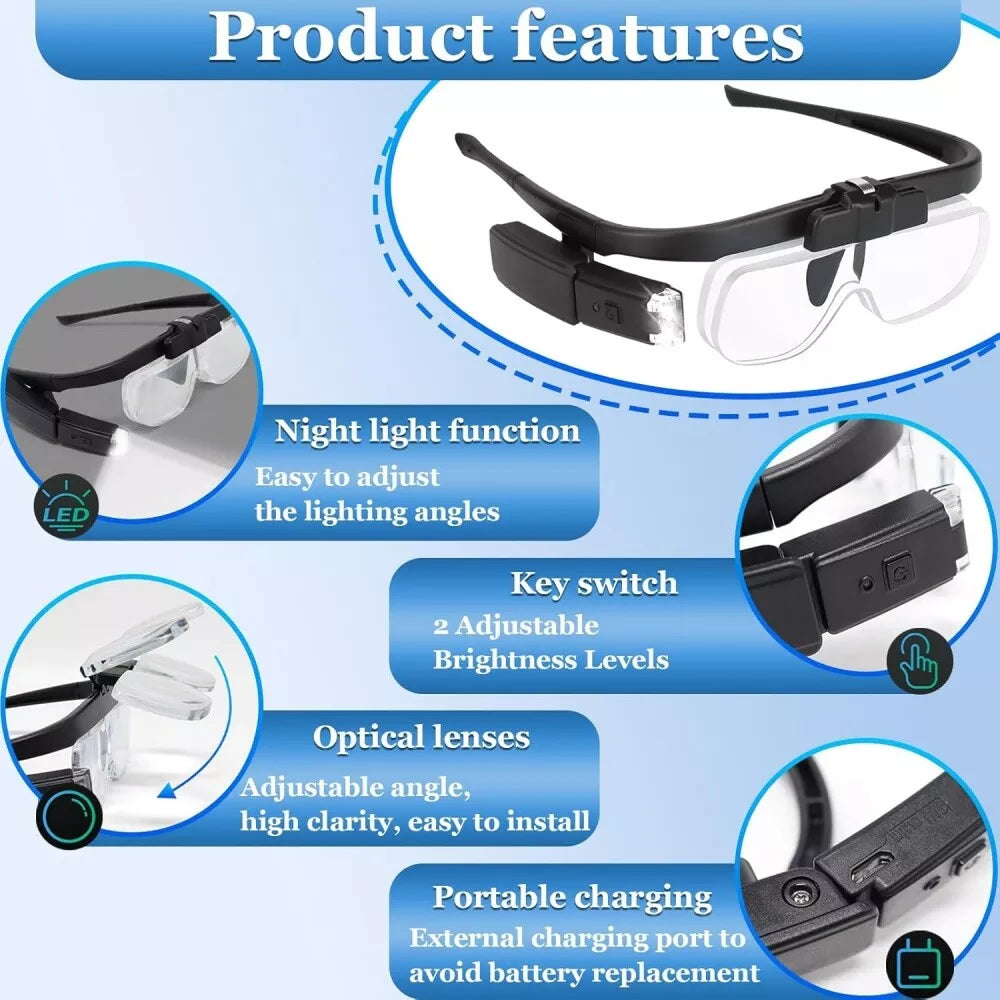 LED Jewelers Magnifying Glasses Headband Magnifier Illuminated Visor With 3 Lens