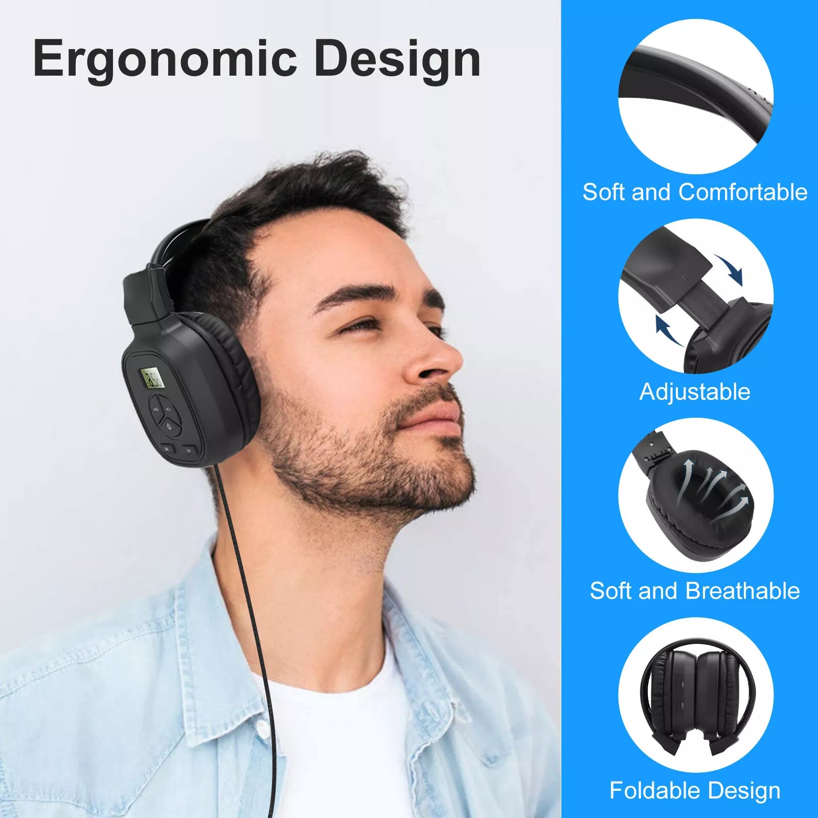Portable FM Radio Wireless Headphones Headset Stereo Foldable Receivers Over-Ear