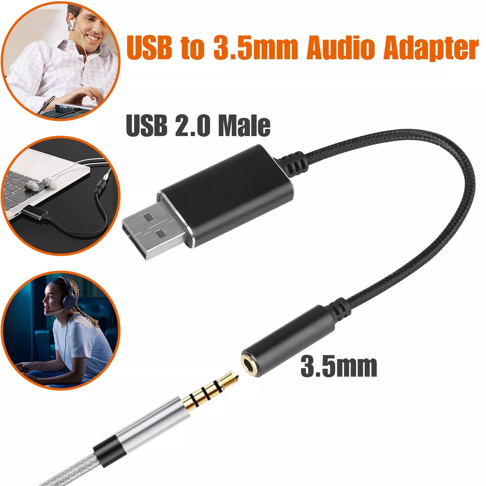 USB to 3.5mm Aux Headphone Jack Cable Audio Adapter For PC PS4 Laptop MacBook