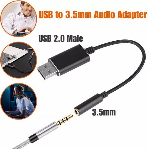 USB to 3.5mm Aux Headphone Jack Cable Audio Adapter For PC PS4 Laptop MacBook