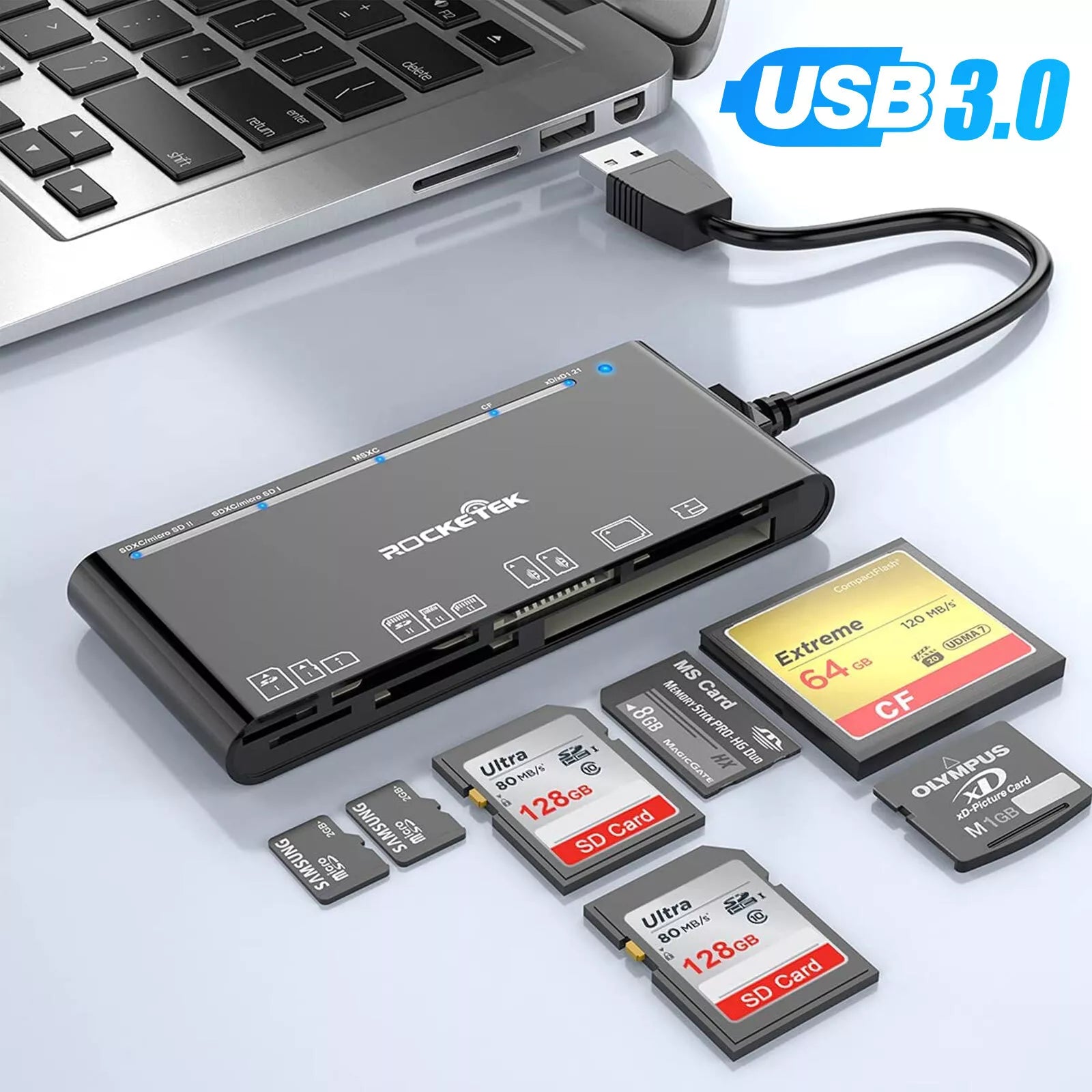 7-IN-1 USB 3.0 Memory Card Reader, High-Speed Adapter, for Micro SD SDXC CF SDHC