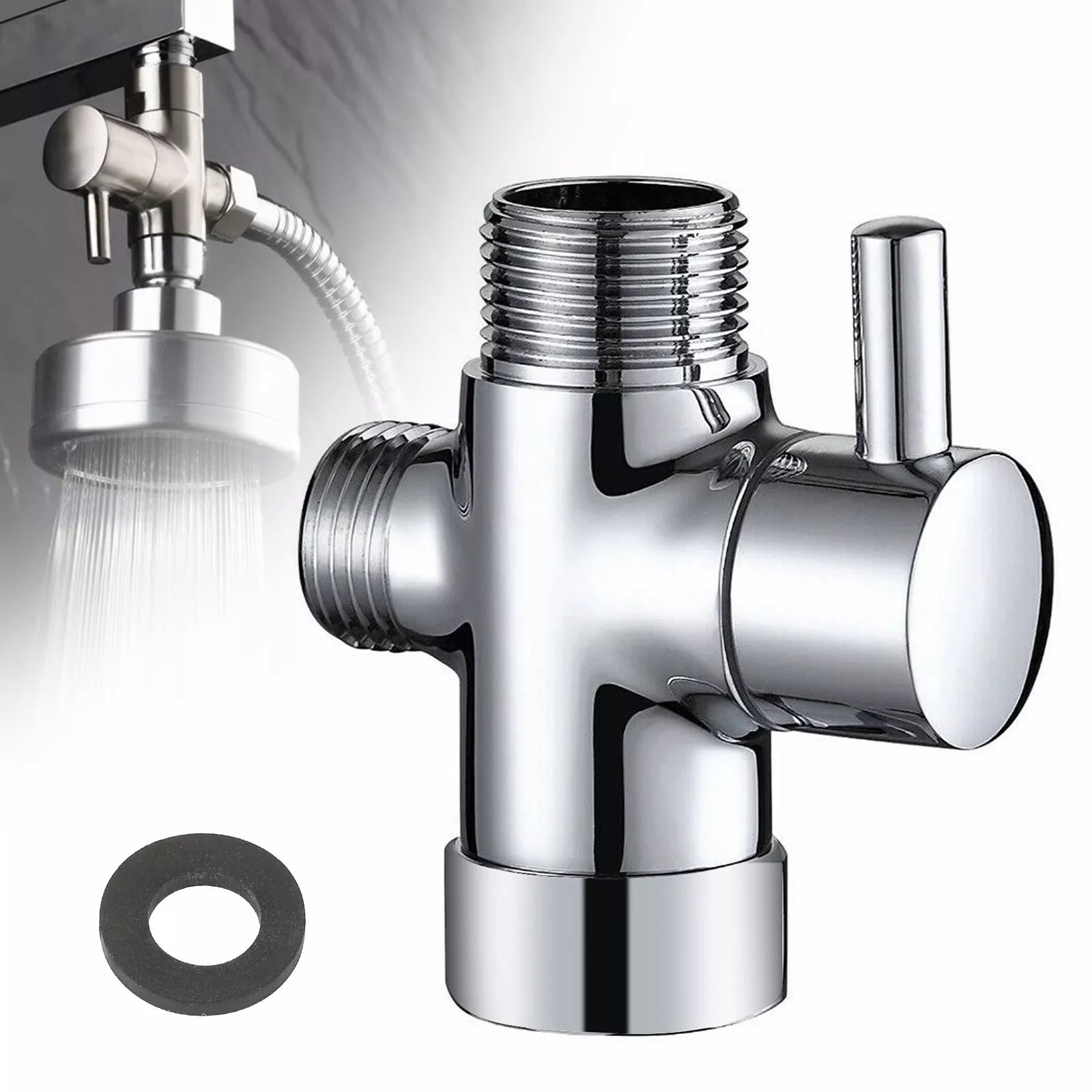 1/2" 3-Way T-adapter Shower Head Diverter Valve Water Splitter Switch Tap Faucet